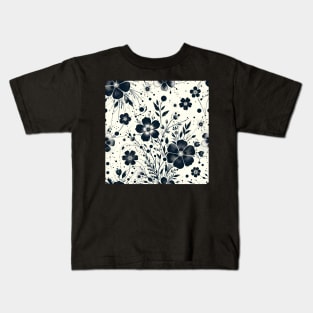 Black and White Floral Kids T-Shirt